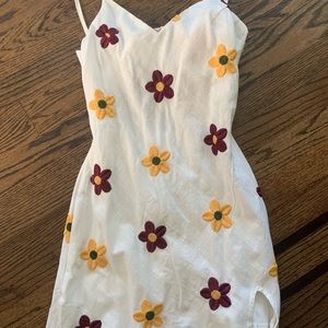 Showpo White Mini Dress with Embroidered Floral Pattern